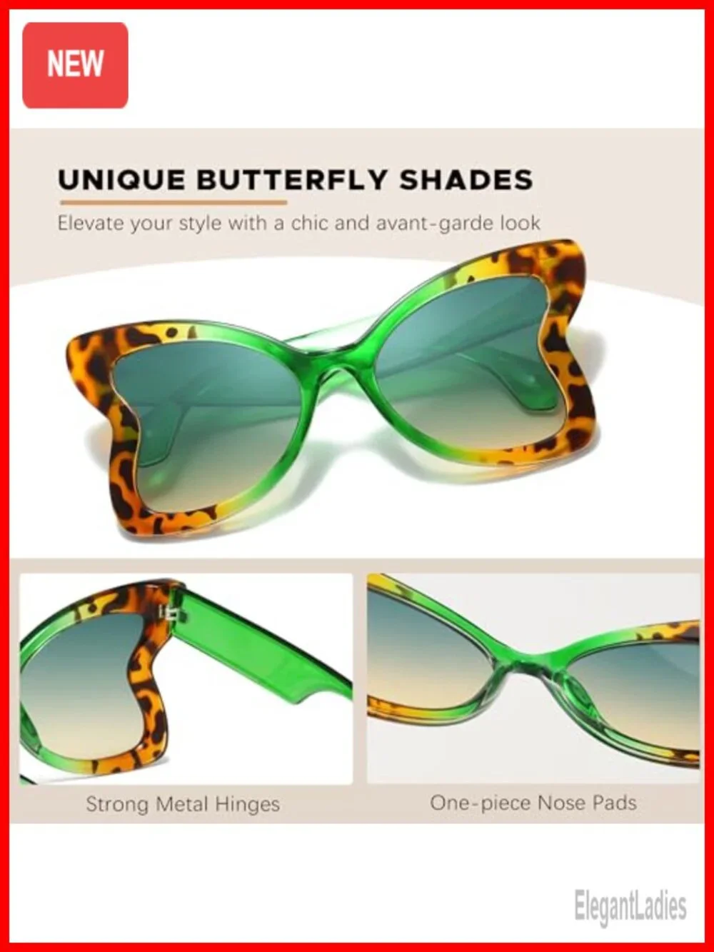 Oversized Butterfly Sunglasses with UV400 Protection, Lightweight Plastic Frame